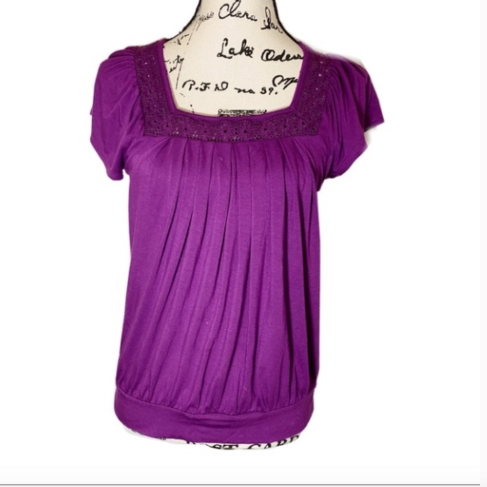 Ella Moss Square Neck Floral Shirred Top Medium